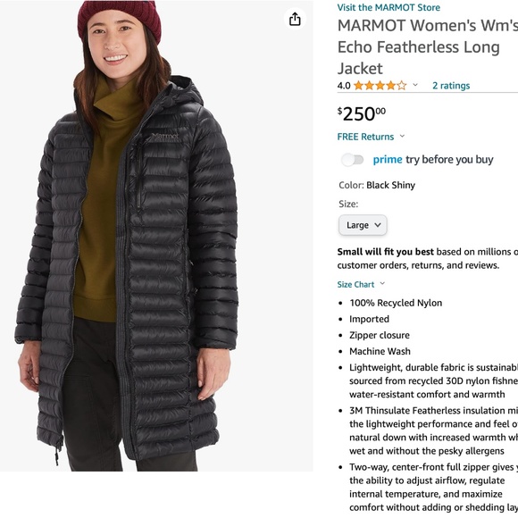 Shiny black marmot parka Clearance